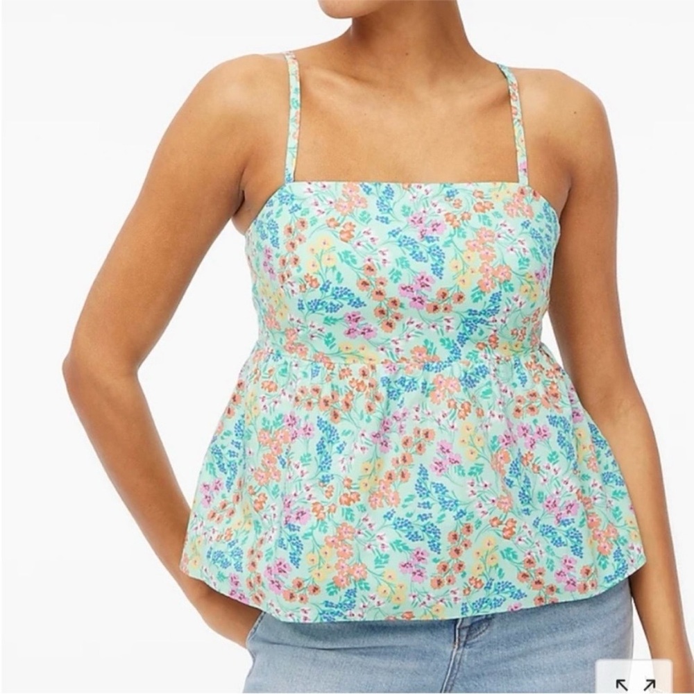 J.Crew Floral Peplum Camisole Tie Back Pastel Garden Print Cotton Top 4 Small